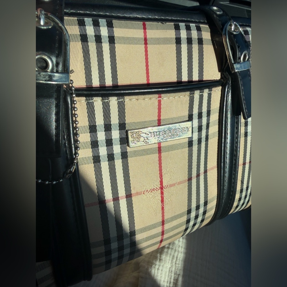 Burberry of London Vintage Nova Check Beige Black canvas Plaid Tote bag purse - Picture 4 of 14